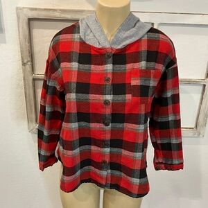 SHEIN Plaid Button-Down Shirt with Hood